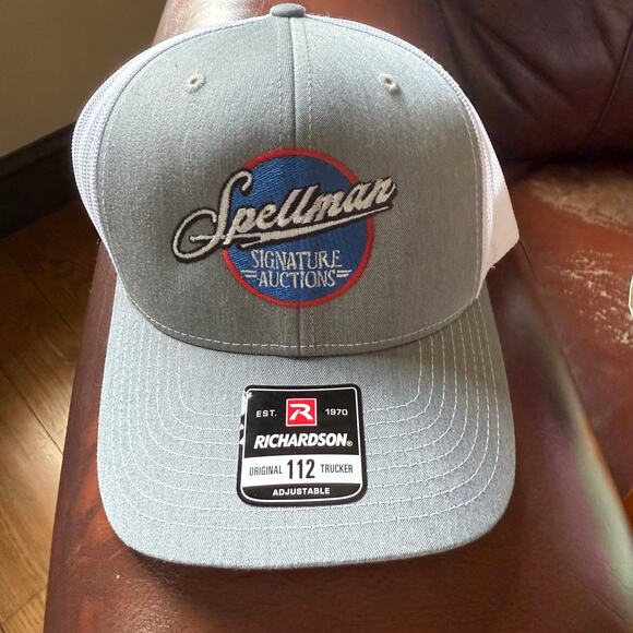 Spellman Signature Auctions Trucker Hat NWOT Richardson Syle 112 White Gray - Picture 1 of 4